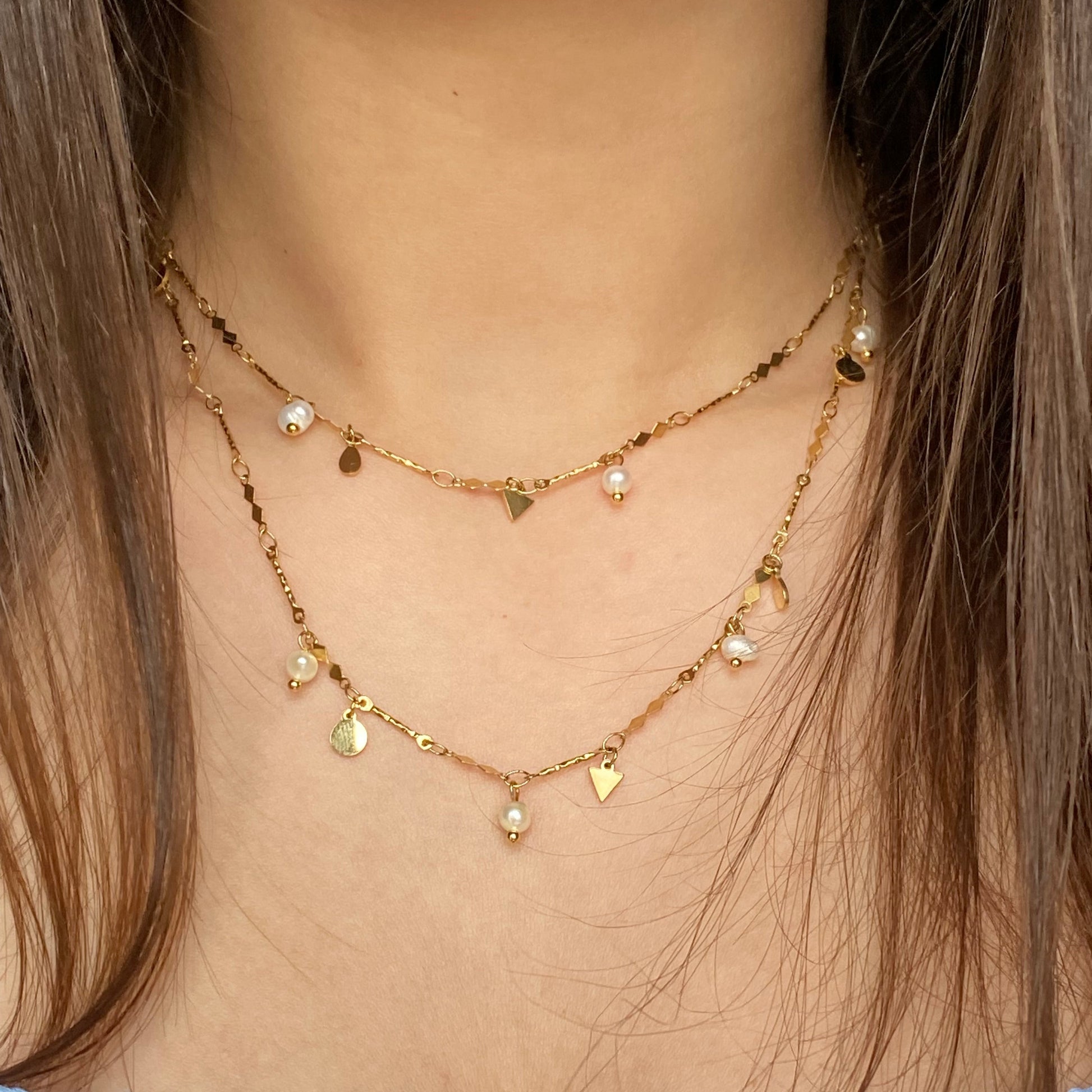 EVA - Collier triple chaînes en acier inoxydable doré